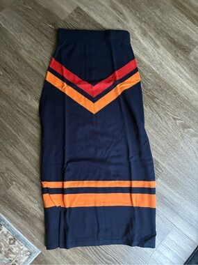 New Oxknit Chevron Midi Skirt with Red and Orange Stripes